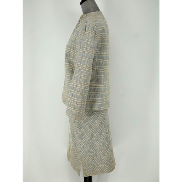 Due Per Due Skirt Suit Petites 12P Green Beige Plaid Silk Blend Lined Vintage - Picture 16 of 16